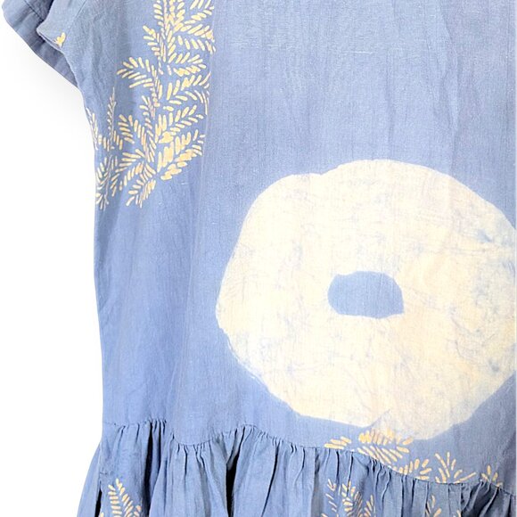 Artisan handmade Indonesia blue white floral geometric tie dye pocket dress OS - Picture 5 of 7